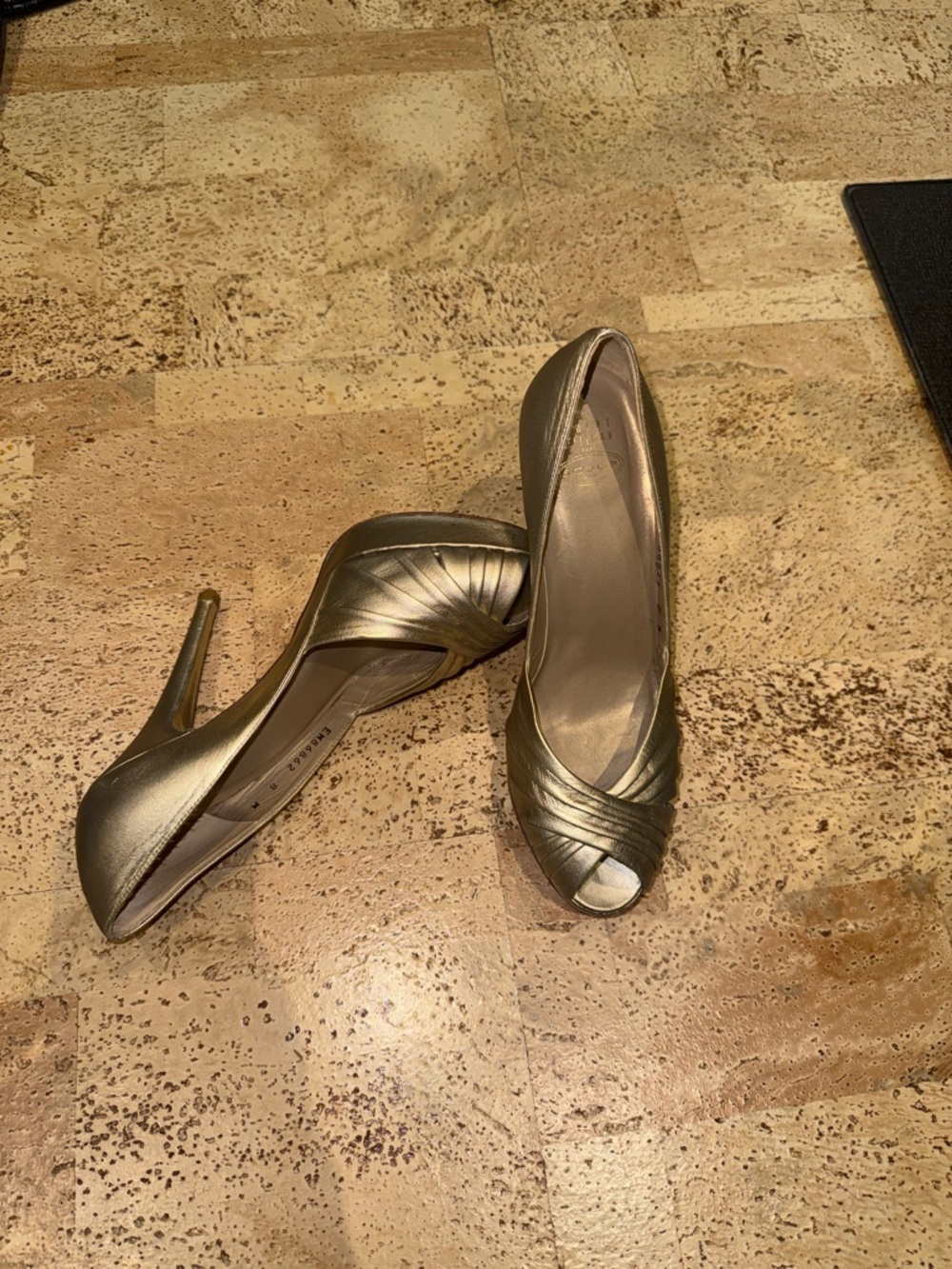 Stuart Weitzman Gold Peep-Toe Stiletto Pumps